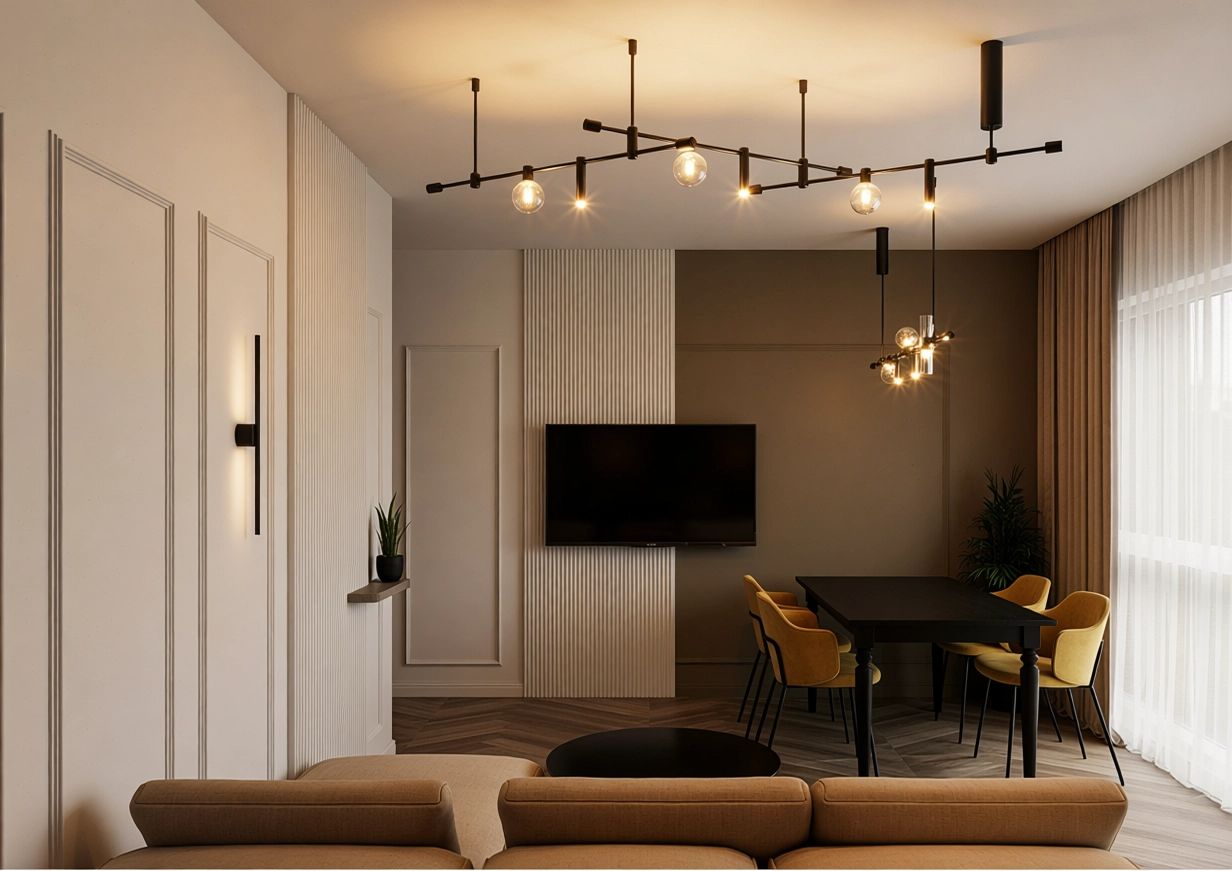 Apartament TP — hol îngust, cu ușă neagră, placaj din marmură neagră și front-oglindă pe dulap
