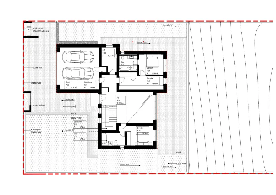 Casa MV — proiect casă D+P, 342 mp, teren în pantă — 9