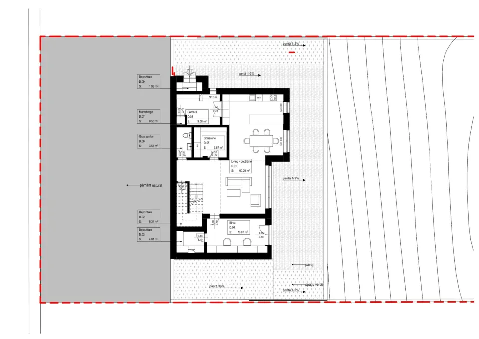 Casa MV — proiect casă D+P, 342 mp, teren în pantă — 10