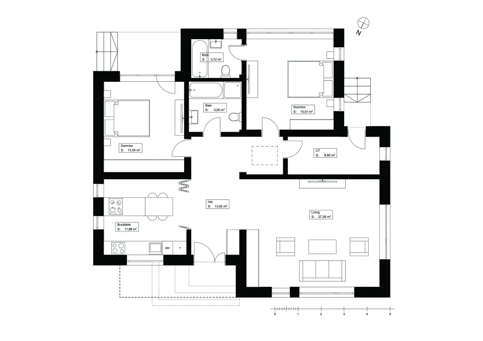 Casa C — proiect casă pe parter, 127 mp — 9